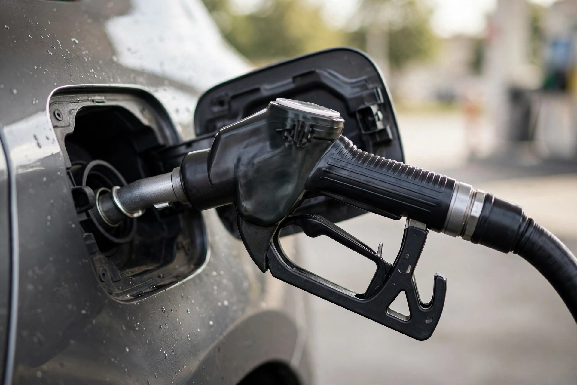 Fuel nozzle refueling a car